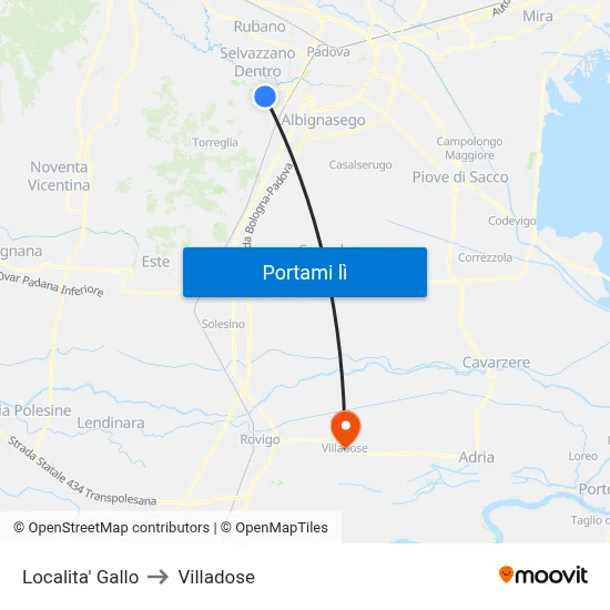 Localita' Gallo to Villadose map
