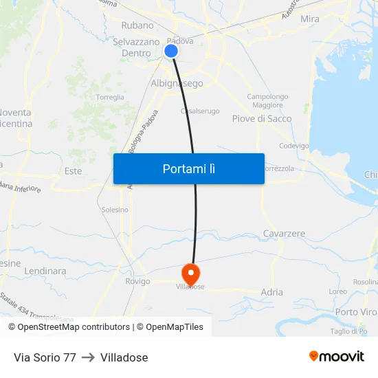 Via Sorio 77 to Villadose map