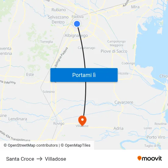 Santa Croce to Villadose map