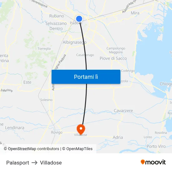 Palasport to Villadose map