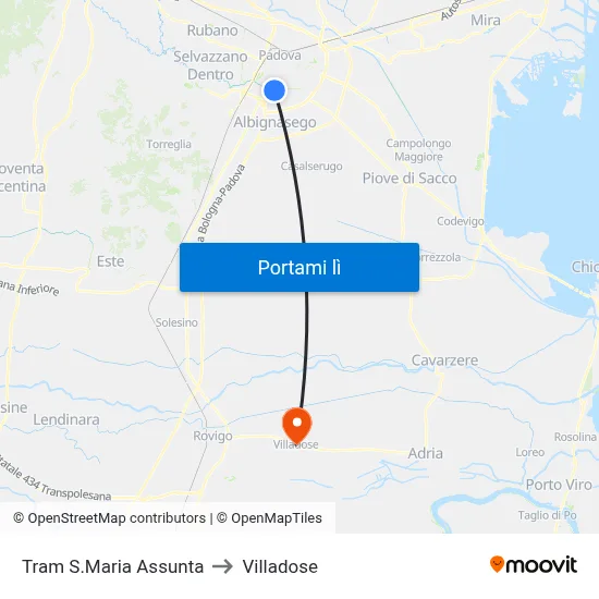 Tram S.Maria Assunta to Villadose map