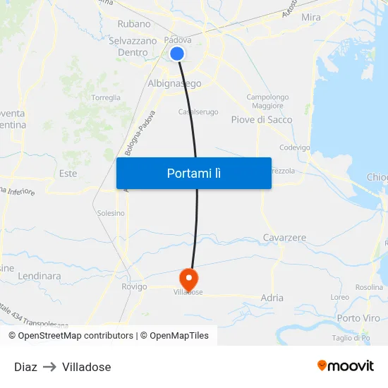 Diaz to Villadose map