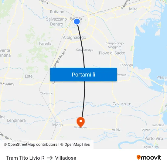 Tram Tito Livio R to Villadose map