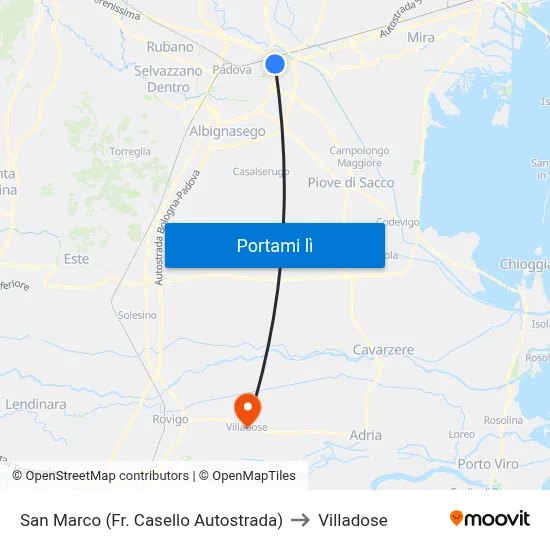 San Marco (Fr. Casello Autostrada) to Villadose map