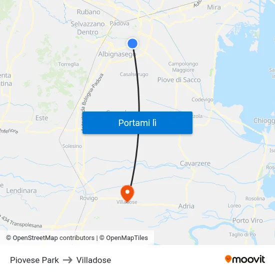 Piovese Park to Villadose map