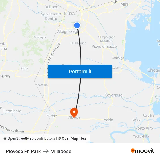 Piovese Fr. Park to Villadose map