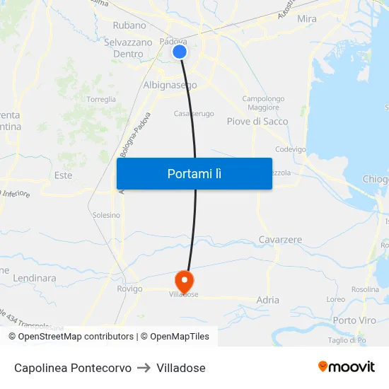 Capolinea Pontecorvo to Villadose map