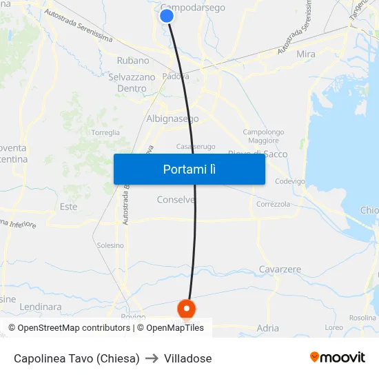 Capolinea Tavo (Chiesa) to Villadose map