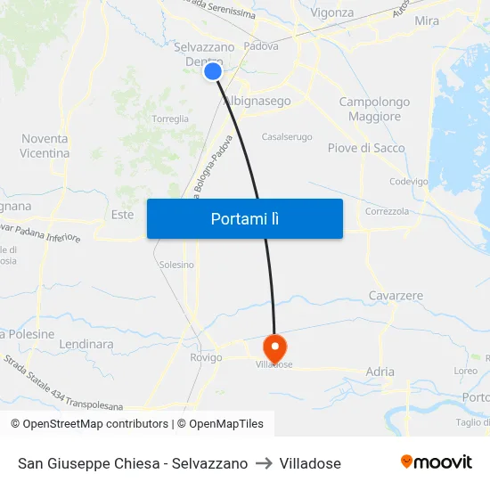 San Giuseppe Chiesa - Selvazzano to Villadose map