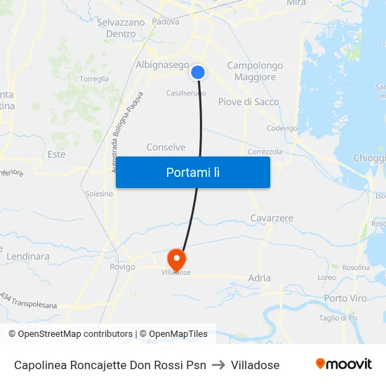Capolinea Roncajette Don Rossi Psn to Villadose map