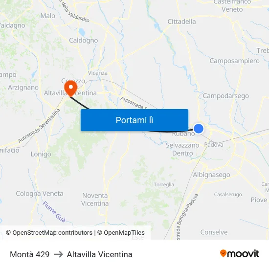 Montà 429 to Altavilla Vicentina map