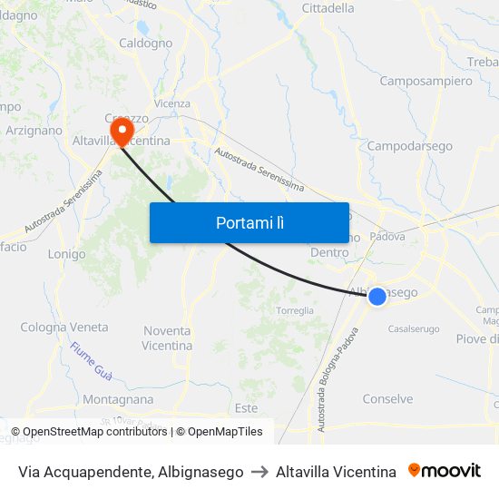 Via Acquapendente, Albignasego to Altavilla Vicentina map