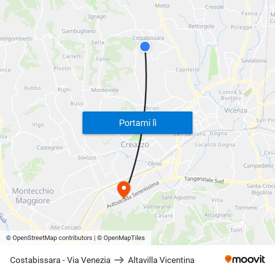 Costabissara - Via Venezia to Altavilla Vicentina map
