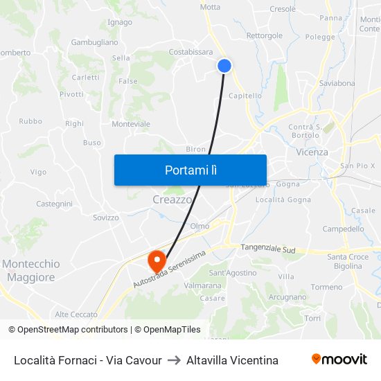 Località Fornaci - Via Cavour to Altavilla Vicentina map