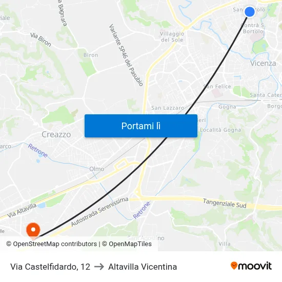 Via Castelfidardo, 12 to Altavilla Vicentina map