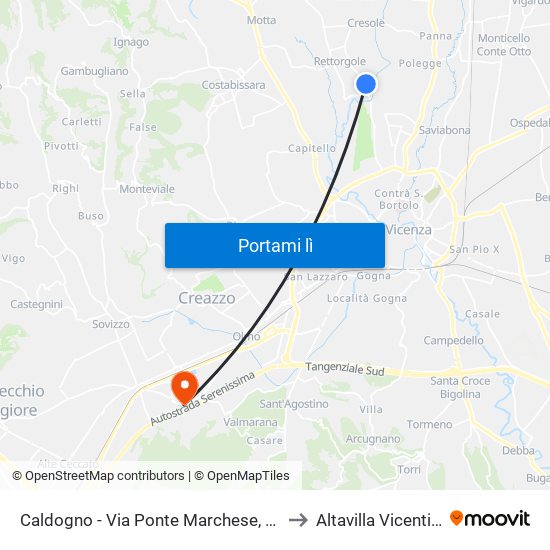 Caldogno - Via Ponte Marchese, 152 to Altavilla Vicentina map