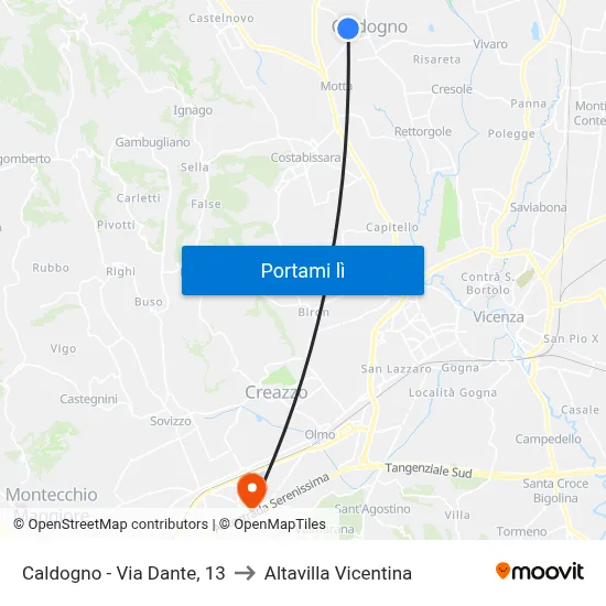 Caldogno - Via Dante, 13 to Altavilla Vicentina map