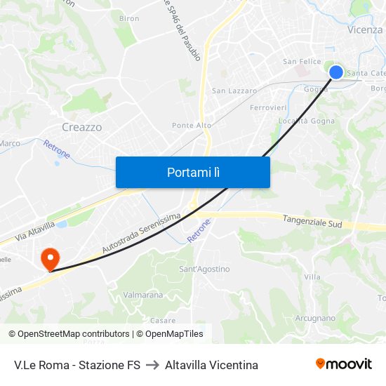 V.Le Roma - Stazione FS to Altavilla Vicentina map