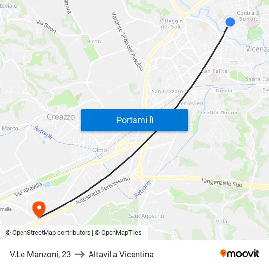 V.Le Manzoni, 23 to Altavilla Vicentina map