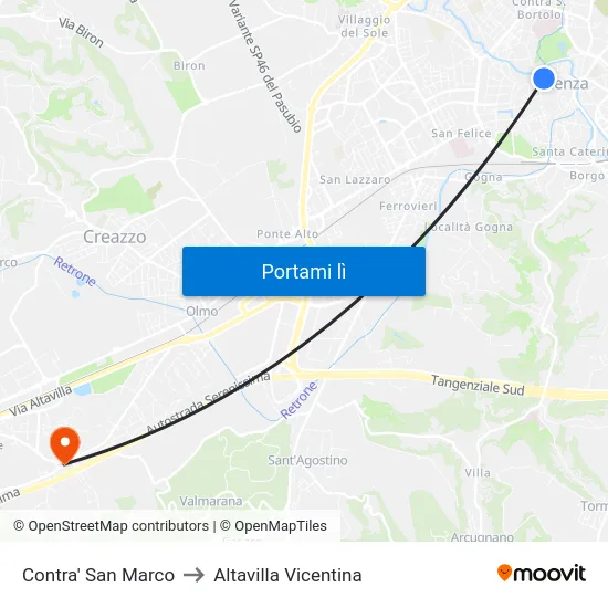 Contra' San Marco to Altavilla Vicentina map