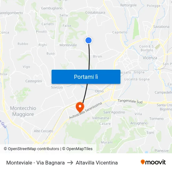 Monteviale - Via Bagnara to Altavilla Vicentina map