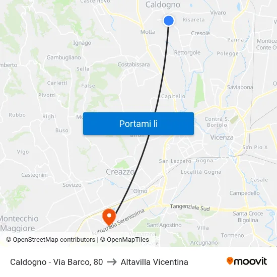 Caldogno - Via Barco, 80 to Altavilla Vicentina map