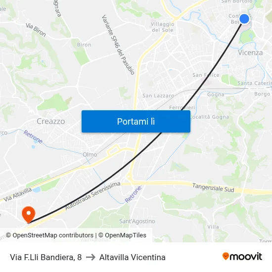 Via F.Lli Bandiera, 8 to Altavilla Vicentina map