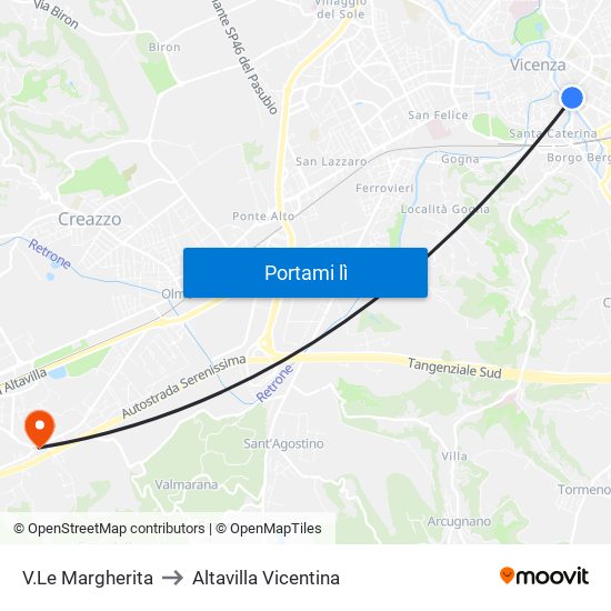 V.Le Margherita to Altavilla Vicentina map