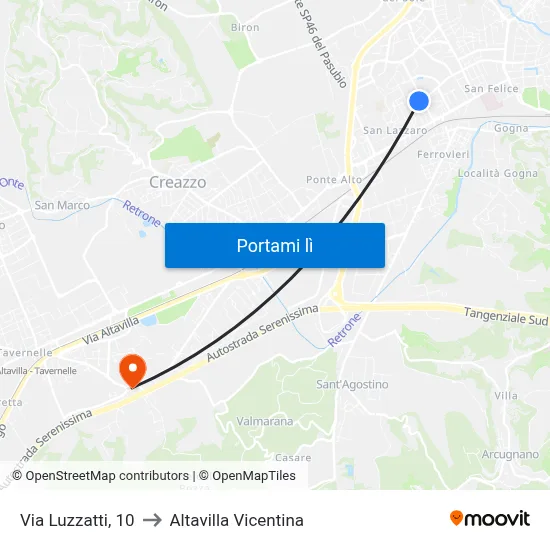 Via Luzzatti, 10 to Altavilla Vicentina map