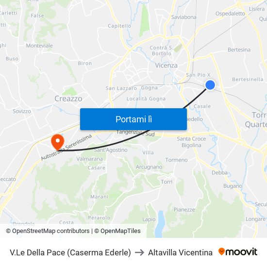 V.Le Della Pace (Caserma Ederle) to Altavilla Vicentina map