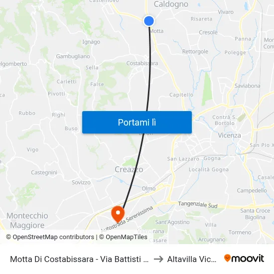 Motta Di Costabissara - Via Battisti (Capolinea) to Altavilla Vicentina map