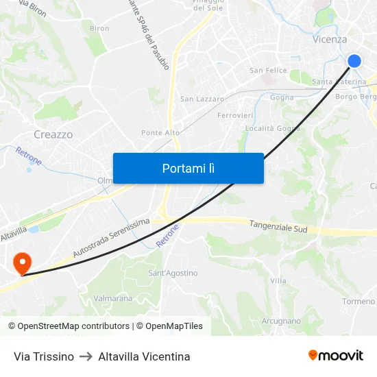 Via Trissino to Altavilla Vicentina map