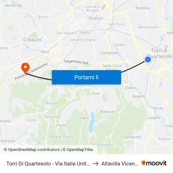 Torri Di Quartesolo - Via Italia Unita, 125 to Altavilla Vicentina map