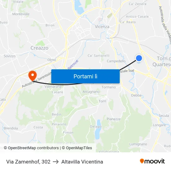 Via Zamenhof, 302 to Altavilla Vicentina map