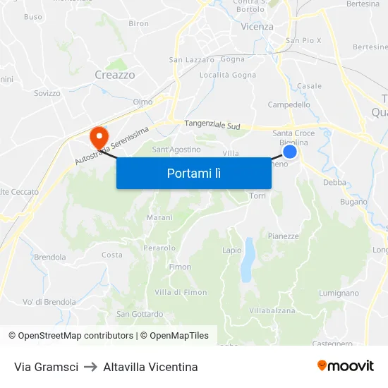 Via Gramsci to Altavilla Vicentina map