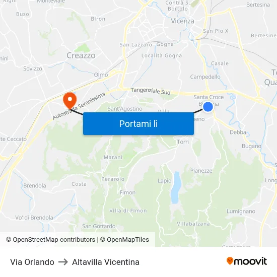 Via Orlando to Altavilla Vicentina map