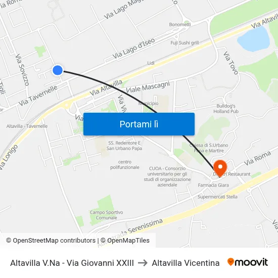 Altavilla V.Na - Via Giovanni XXIII to Altavilla Vicentina map