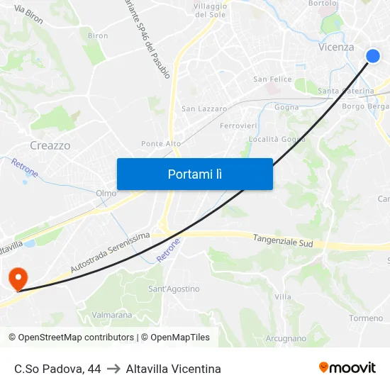 C.So Padova, 44 to Altavilla Vicentina map