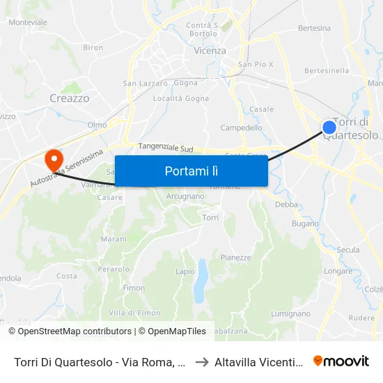 Torri Di Quartesolo - Via Roma, 22 to Altavilla Vicentina map