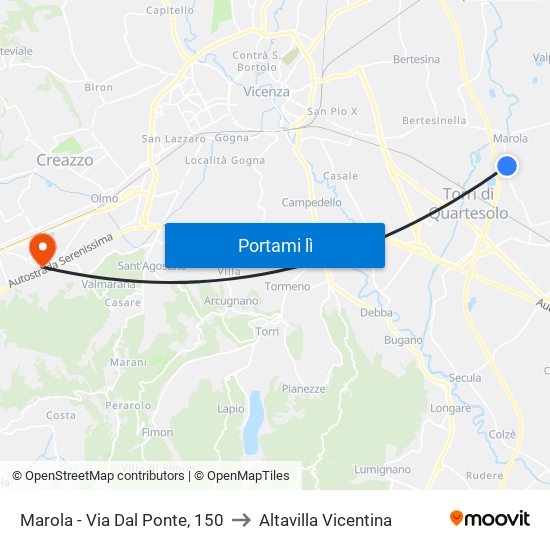 Marola - Via Dal Ponte, 150 to Altavilla Vicentina map