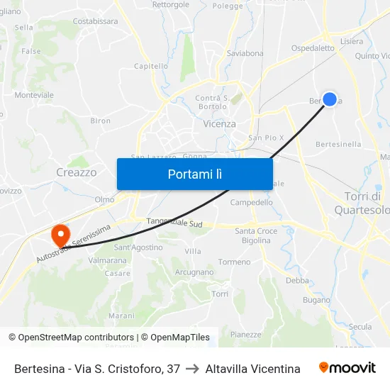 Bertesina - Via S. Cristoforo, 37 to Altavilla Vicentina map