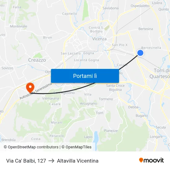Via Ca' Balbi, 127 to Altavilla Vicentina map
