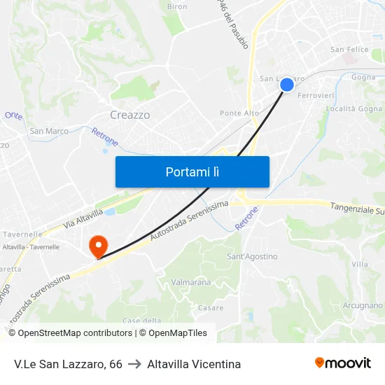 V.Le San Lazzaro, 66 to Altavilla Vicentina map