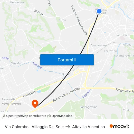 Via Colombo - Villaggio Del Sole to Altavilla Vicentina map