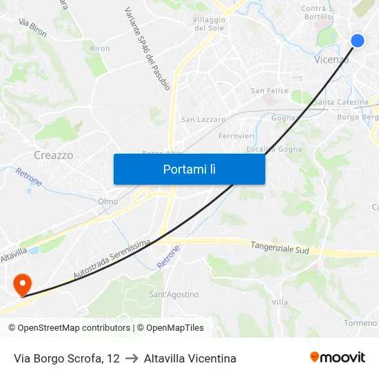 Via Borgo Scrofa, 12 to Altavilla Vicentina map