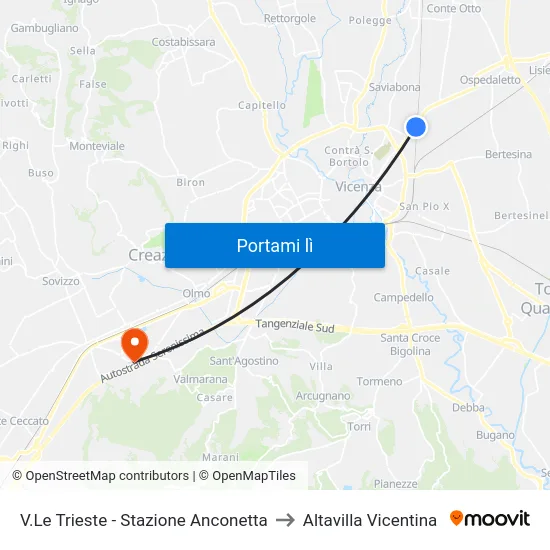 V.Le Trieste - Stazione Anconetta to Altavilla Vicentina map