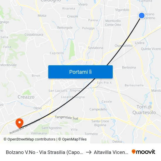 Bolzano V.No - Via Strasilia (Capolinea) to Altavilla Vicentina map