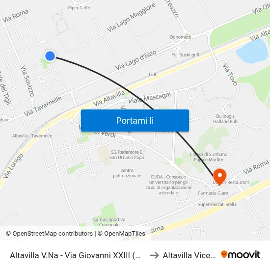 Altavilla V.Na - Via Giovanni XXIII (Capolinea) to Altavilla Vicentina map