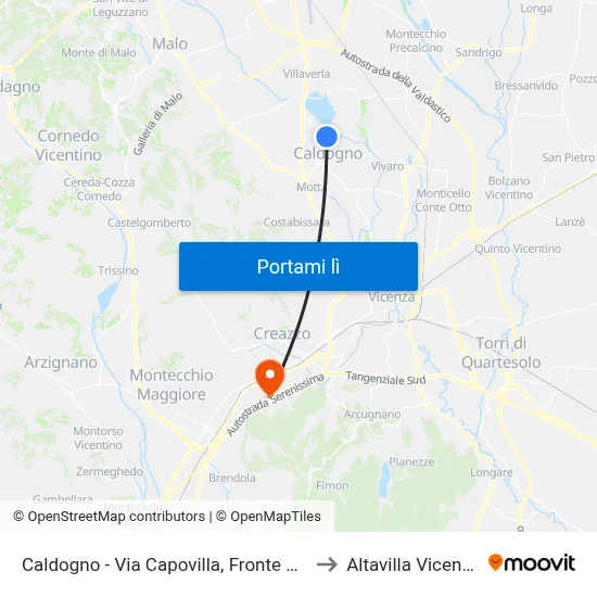 Caldogno - Via Capovilla, Fronte Civ.35 to Altavilla Vicentina map