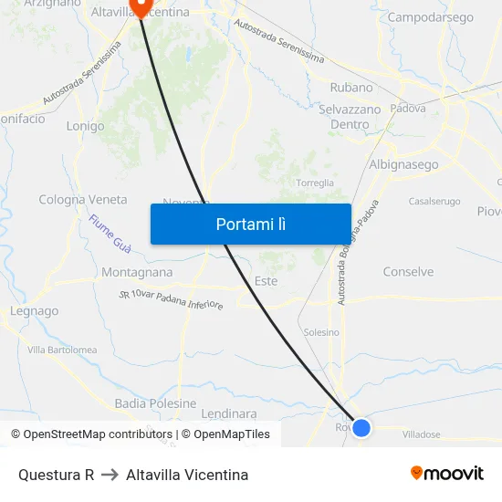 Questura R to Altavilla Vicentina map
